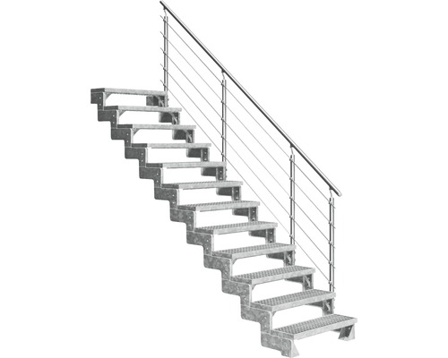 Aussentreppe Pertura Tallis mit Prova Geländer 12 Steigungen 100 cm Gitterrost Metalltreppe mit Geländer