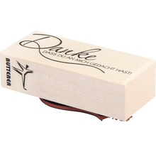 Tampon en bois avec l''inscription Danke, dass du an mich gedacht hast! et le logo Butterer