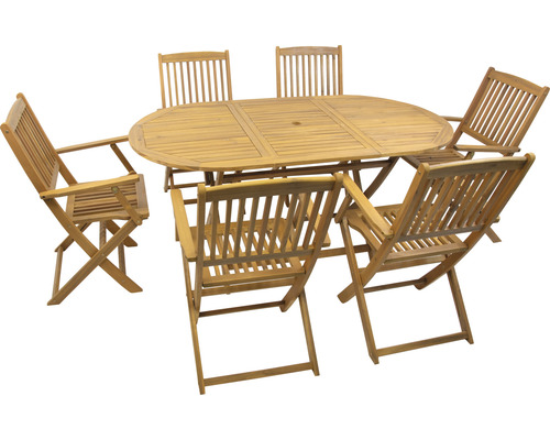 Ensemble de meubles de jardin avec table ovale et six chaises pliantes en bois