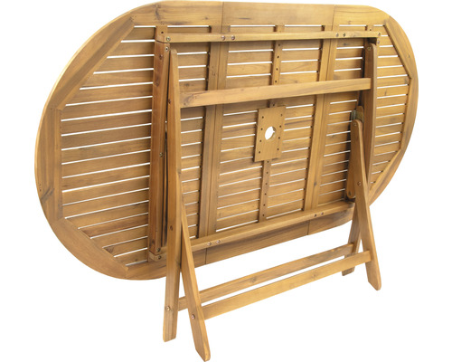 Table ovale en bois pliée vue du dessous