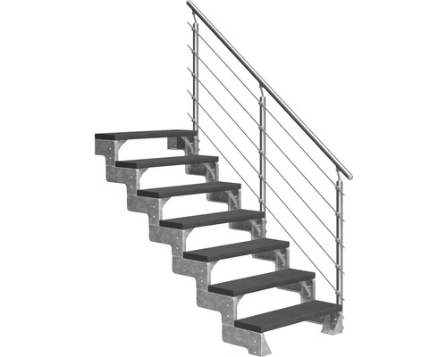 Escalier extérieur Pertura Tallis avec balustrade Prova 7 pas de marche 80 cm anthracite Escalier avec structure métallique et rampe