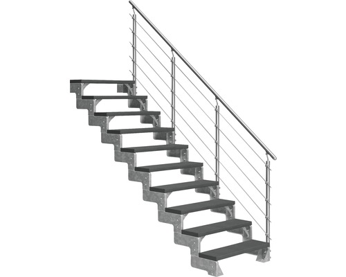 Escalier extérieur Pertura Tallis avec balustrade Prova 10 pas de marche 80 cm anthracite Escalier droit avec marches en bois et garde-corps en acier