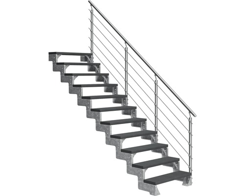 Escalier extérieur Pertura Tallis avec balustrade Prova 11 pas de marche 80 cm anthracite Escalier avec marches métalliques et rampe