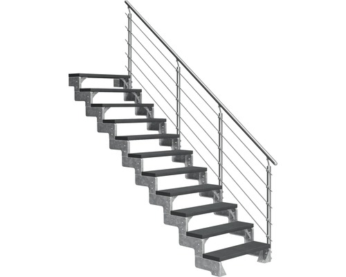 Aussentreppe Pertura Tallis mit Prova Geländer 11 Steigungen 80 cm anthrazit