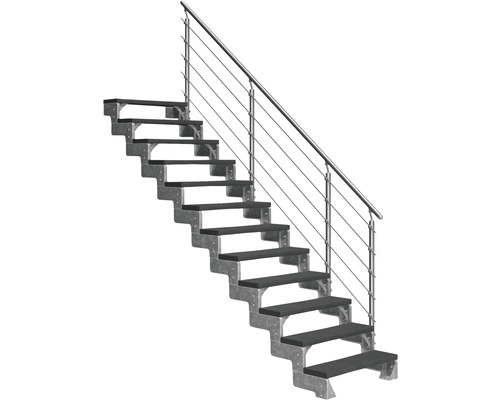 Escalier extérieur Pertura Tallis avec balustrade Prova 12 pas de marche 80 cm anthracite Escalier avec cadre métallique et rampe
