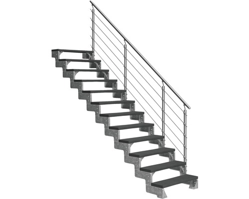 Aussentreppe Pertura Tallis mit Prova Geländer 12 Steigungen 80 cm anthrazit