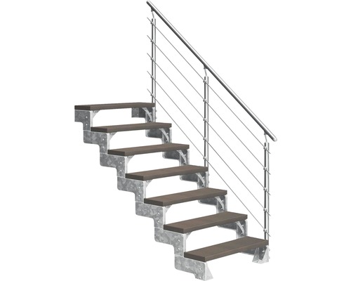 Escalier extérieur Pertura Tallis avec balustrade Prova 7 pas de marche 80 cm marron foncé