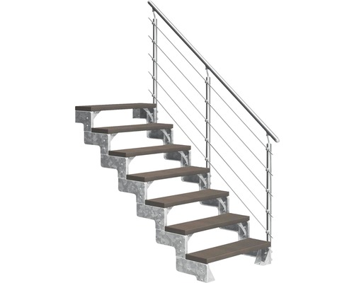 Escalier extérieur Pertura Tallis avec balustrade Prova 7 pas de marche 80 cm marron foncé Escalier avec cadre métallique et main courante