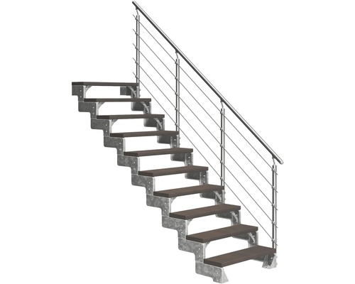 Escalier extérieur Pertura Tallis avec balustrade Prova 10 pas de marche 80 cm marron foncé Escalier avec rampe en métal et marches en bois