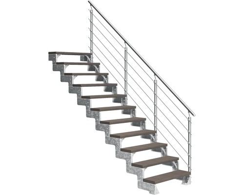 Aussentreppe Pertura Tallis mit Prova Geländer 11 Steigungen 80 cm dunkelbraun