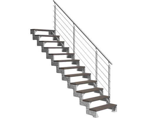 Aussentreppe Pertura Tallis mit Prova Geländer 12 Steigungen 80 cm dunkelbraun