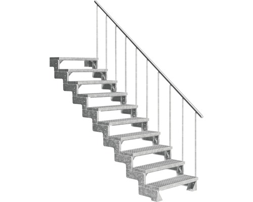 Escalier extérieur Pertura Tallis avec balustrade 10 pas de marche 80 cm grille caillebotis