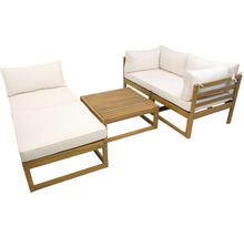 Salon de jardin 4 places composé de: fauteuil, tabouret, table en bois y compris galettes d'assise-thumb-3