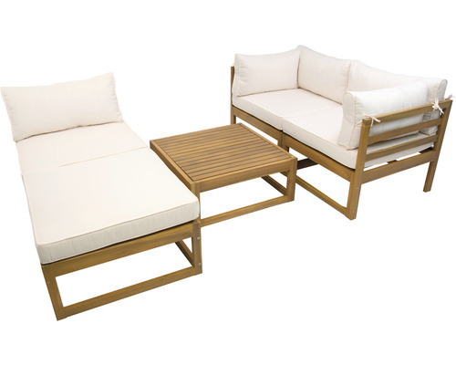 Ensemble de meubles de jardin en bois avec canapé, chaise longue et table