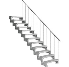 Gerade Treppe aus Metall mit Geländer.