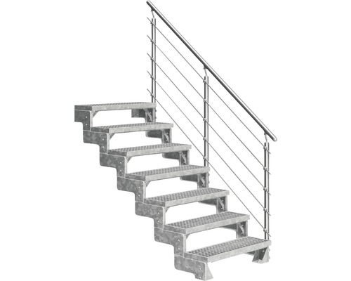 Escalier extérieur Pertura Tallis avec balustrade Prova 7 pas de marche 80 cm grille caillebotis Escalier métallique avec rampe