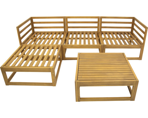 Ensemble de meubles de jardin en bois avec canapé, pouf et table