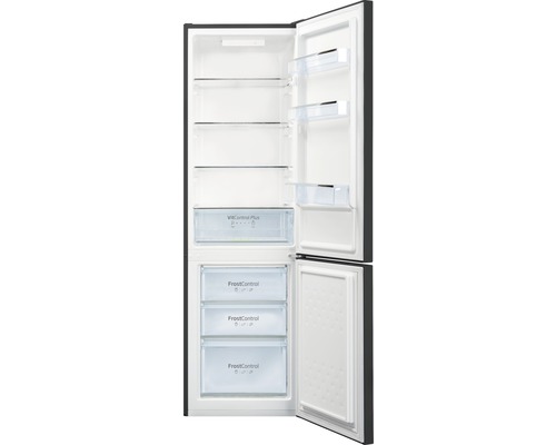 Réfrigérateur ouvert avec étagères et tiroirs