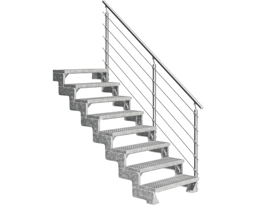 Aussentreppe Pertura Tallis mit Prova Geländer 8 Steigungen 80 cm Gitterrost Metalltreppe mit Geländer