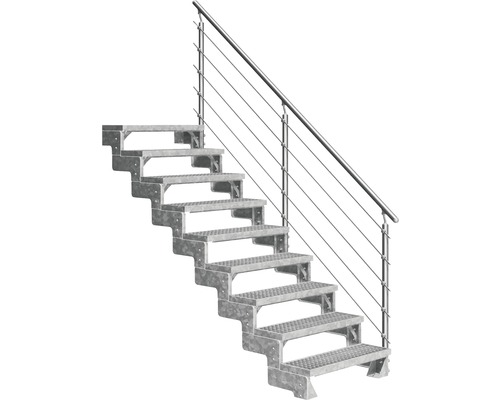 Escalier extérieur Pertura Tallis avec balustrade Prova 9 pas de marche 80 cm grille caillebotis