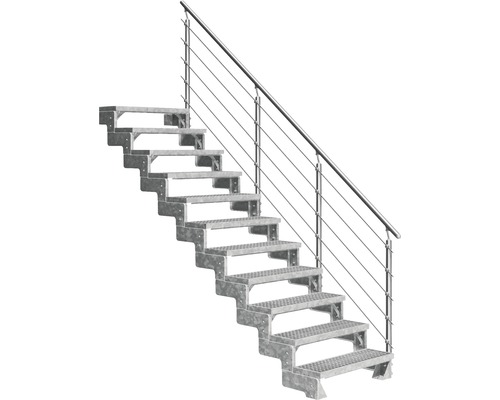 Escalier extérieur Pertura Tallis avec balustrade Prova 11 pas de marche 80 cm grille caillebotis