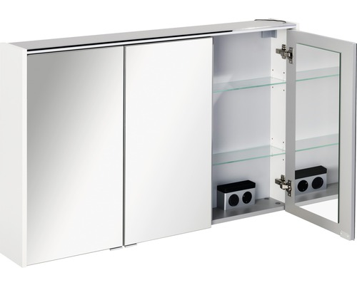 Armoire de toilette avec portes à miroir et étagères en verre