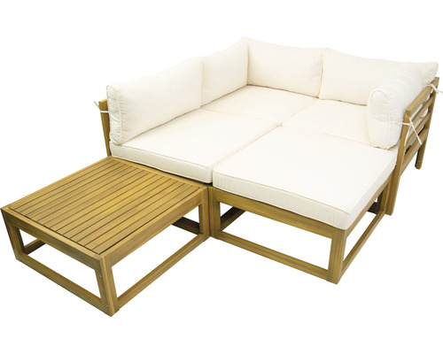 Ensemble de jardin avec cadre en bois et coussins blancs