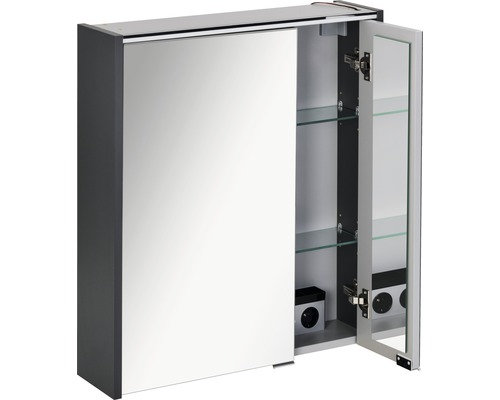 Armoire de toilette avec porte coulissante et étagères en verre