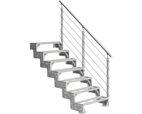 Aussentreppe Pertura Tallis mit Prova Geländer 7 Steigungen Einlegestufen 80 cm Metall