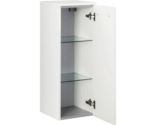 Offener weißer Hängeschrank mit zwei Glasböden