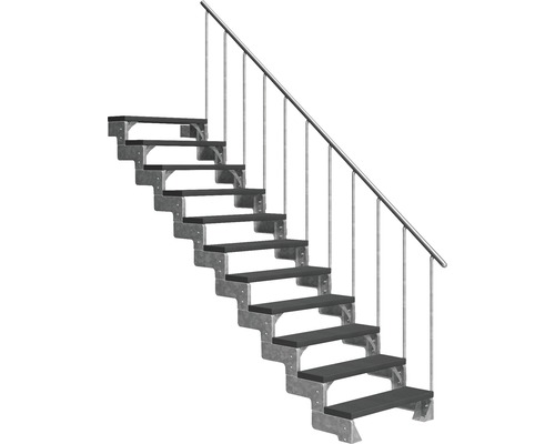 Escalier extérieur Pertura Tallis avec balustrade 11 pas de marche 80 cm anthracite Escalier avec cadre métallique et marches en bois