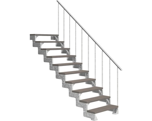 Escalier extérieur Pertura Tallis avec balustrade 10 pas de marche 80 cm marron foncé Escalier avec rampe métallique et marches en bois