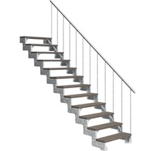 Stahltreppe mit Holzstufen und Geländer