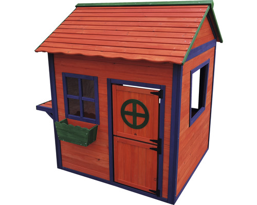 Maisonnette en bois avec fenêtre, porte et jardinière