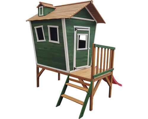 Cabane de jeu en bois avec toboggan, échelle et plateforme