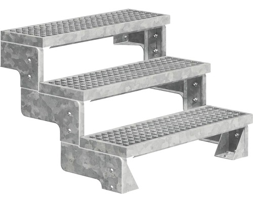 Escalier extérieur Pertura Tallis sans balustrade 3 pas de marche 80 cm grille caillebotis Escalier en acier à trois marches