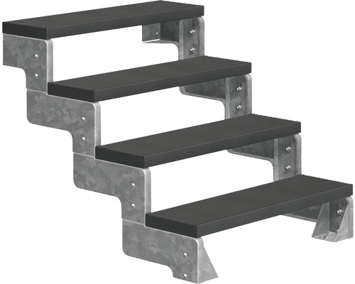 Escalier extérieur Pertura Tallis sans balustrade 4 pas de marche Trimax 100 cm anthracite Escalier à quatre marches avec cadre en acier galvanisé