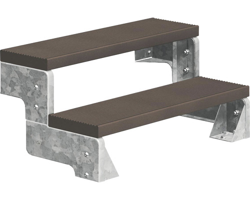 Escalier extérieur Pertura Tallis sans balustrade 2 pas de marche Trimax 100 cm marron foncé Marchepied double avec structure métallique et marches