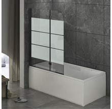 Pare-baignoire 2 parties basano 112 x 142 cm décor bandes transversales couleur du profilé noir-thumb-0