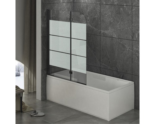 Pare-baignoire 2 parties basano 112 x 142 cm décor bandes transversales couleur du profilé noir-0