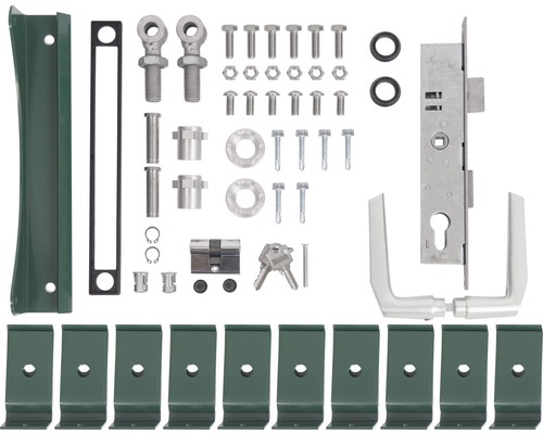 Kit d’accessoires pour portail à un vantail en grillage à barreaux 1400-2000 vert