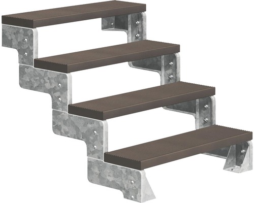 Escalier extérieur Pertura Tallis sans balustrade 4 pas de marche Trimax 100 cm marron foncé Escalier avec quatre marches et cadre métallique