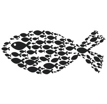 Symbole de poisson composé de nombreux petits poissons