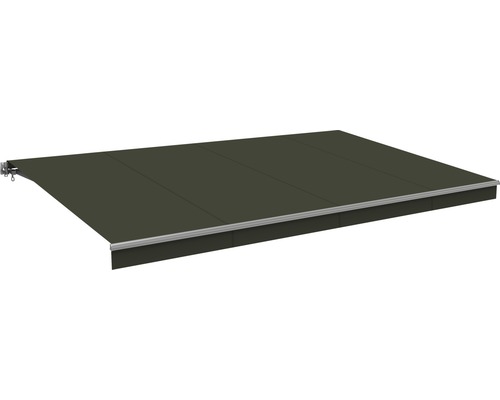 Store banne à bras articulé 4x3 tissu uni gris avec effet lotus châssis RAL 9006 blanc aluminium Store banne à bras articulé 4x3 tissu uni gris avec effet lotus châssis RAL 9006 blanc aluminium