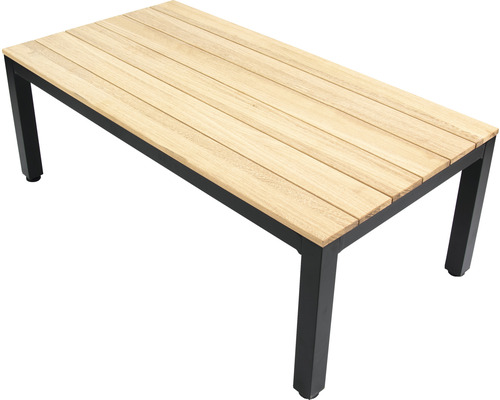 Table de jardin rectangulaire avec plateau en bois et pieds en métal