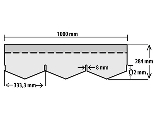 Technische Zeichnung eines 1000 Millimeter langen Formteils mit Maßangaben