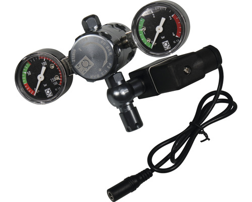 CO2-Druckminderer mit zwei Manometern und Magnetventil zur Steuerung der CO2-Zufuhr