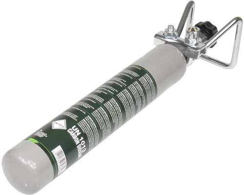 Graue Kohlendioxidflasche mit Armatur und Tragegriff