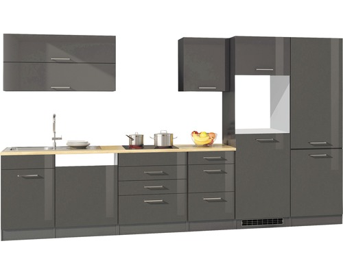 Held Möbel Küchenzeile Mailand 360 cm grau hochglanz zerlegt Variante reversibel