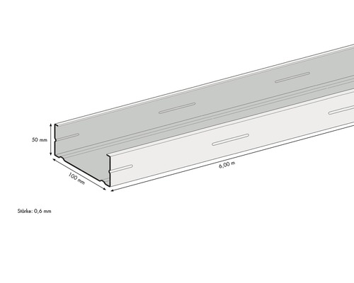 Profilschiene mit den Maßen 50 mm x 100 mm x 6,00 m und einer Stärke von 0,6 mm